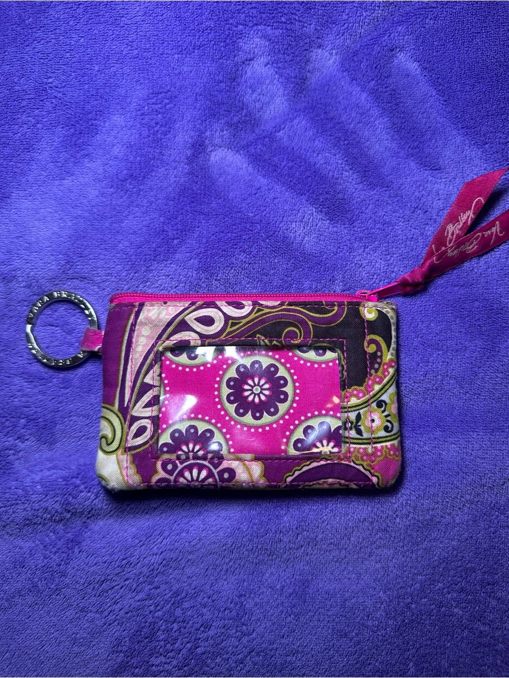Vera Bradley Hot Pink Floral Coin Pouch with Key Ring